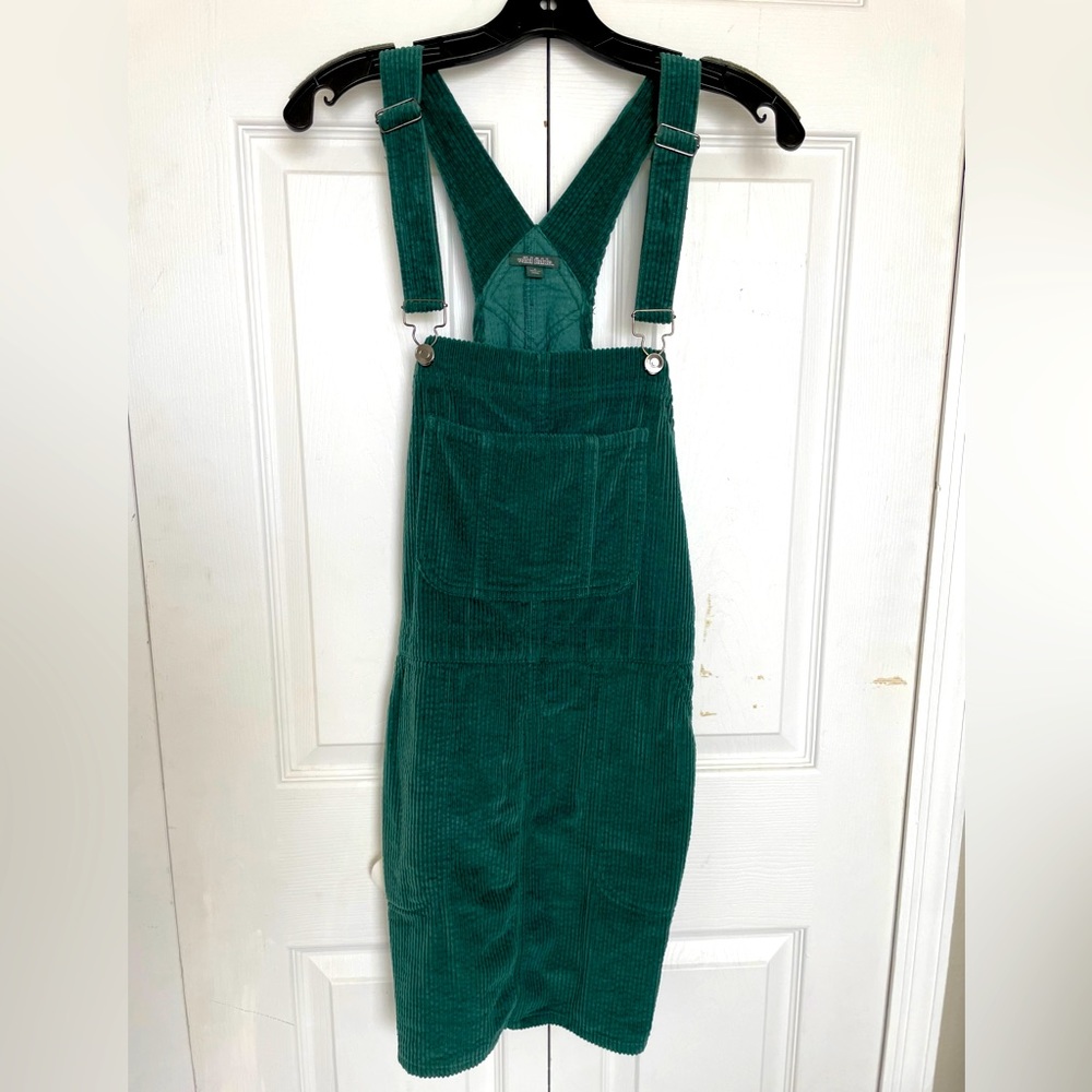 Green velvet overalls dress